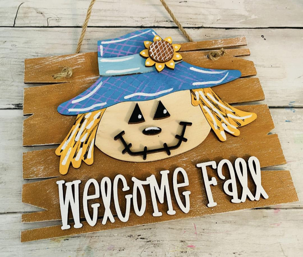 Welcome Fall Scarecrow Door Hanger