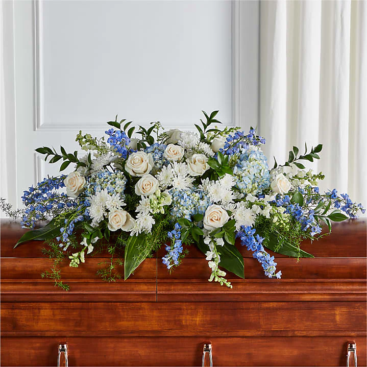 White and Blue Casket Spray