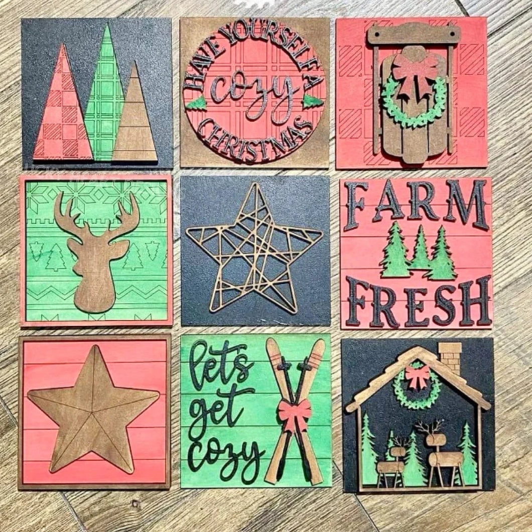 Rustic Christmas Ladder Tiles (Set of 3)