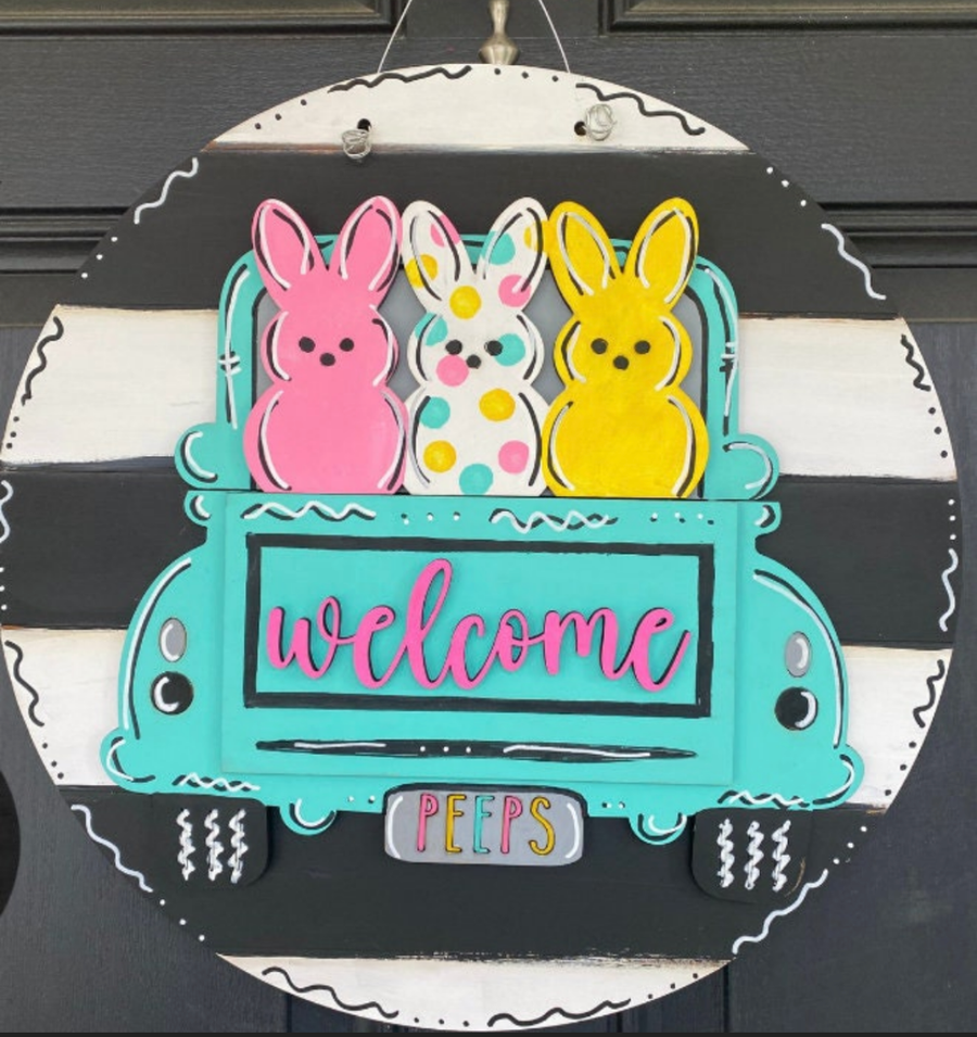 Bunny Truck Welcome Door Hanger